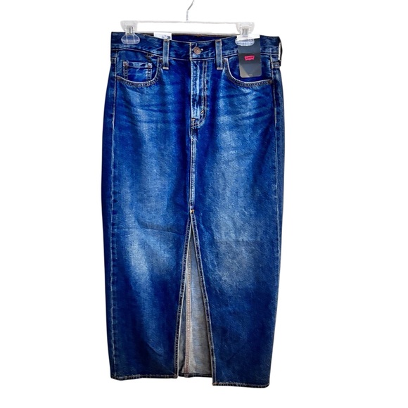 Levis Blue Denim Maxi Long Slit Skirt Sz 26 NWT